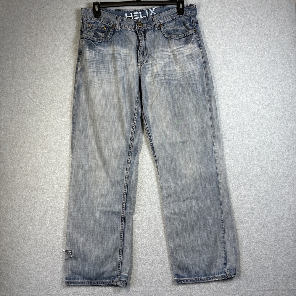 Helix Jeans Mens 34x32 Light Blue Loose Straight Y2K Distressed Denim
